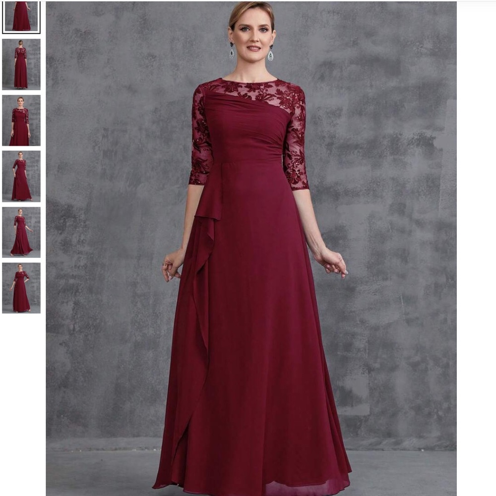 SHEIN Lace Bodice Long Sleeve Evening Gown